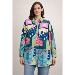 Lauren Ralph Lauren XL Abstract Multicolor Cotton Button Shirt